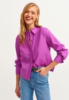 Bayan Mor Pamuklu Crop Poplin Gömlek