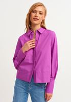 Bayan Mor Pamuklu Crop Poplin Gömlek