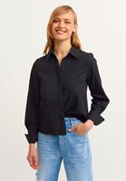 Bayan Siyah Pamuklu Crop Poplin Gömlek