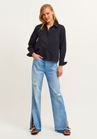 Bayan Siyah Pamuklu Crop Poplin Gömlek