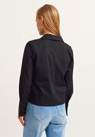 Bayan Siyah Pamuklu Crop Poplin Gömlek
