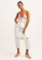 Bayan Bej Cut-Out ve Sırt Detaylı Bodysuit