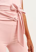 Bayan Pembe Esnek Dokulu ve Bel Detaylı Tayt
