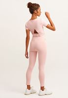 Bayan Pembe Esnek Dokulu ve Bel Detaylı Tayt