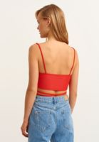 Bayan Kırmızı Bağcık Detaylı Crop Top