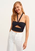 Bayan Siyah Boyundan Bağlamalı Cut-Out Tank Top