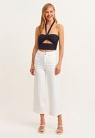 Bayan Siyah Boyundan Bağlamalı Cut-Out Tank Top