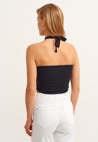 Bayan Siyah Boyundan Bağlamalı Cut-Out Tank Top