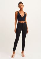 Bayan Siyah Dantel Detaylı Crop Top