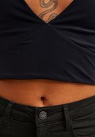 Bayan Siyah Dantel Detaylı Crop Top