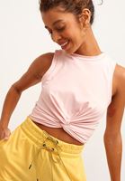 Bayan Pembe Esnek Dokulu ve Beli Büzgülü Crop Top