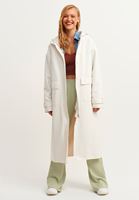 Bayan Krem Kapüşonlu Uzun Ceket