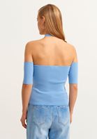 Bayan Mavi Askı Detaylı Crop Triko