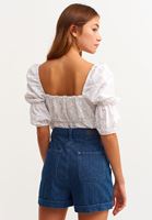 Bayan Mavi Pileli Ultra High-Rise Denim Şort