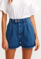 Bayan Mavi Pileli Ultra High-Rise Denim Şort
