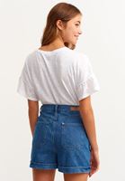 Bayan Mavi Pileli Ultra High-Rise Denim Şort