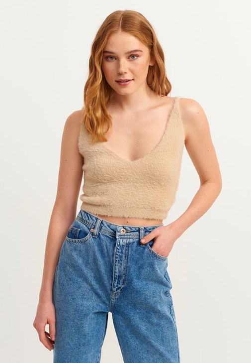 Bej Yumuşak Dokulu Triko Atlet