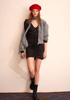 Women Black V-Neck Gathered Mini Dress