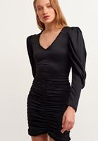 Women Black V-Neck Gathered Mini Dress
