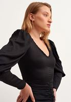 Women Black V-Neck Gathered Mini Dress