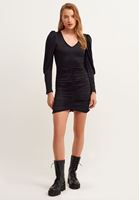 Women Black V-Neck Gathered Mini Dress