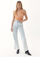 Bayan Bej V Yaka Çizgili Triko Atlet