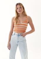 Bayan Bej V Yaka Çizgili Triko Atlet