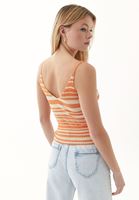 Bayan Bej V Yaka Çizgili Triko Atlet