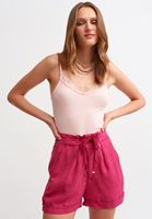 Bayan Pembe Bel Detaylı Kısa Şort ( TENCEL™ )