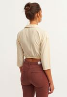 Bayan Bej Cepli Crop Bluz ( TENCEL™ )