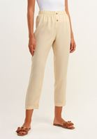 Bayan Bej Bel Detaylı Tencel Pantolon