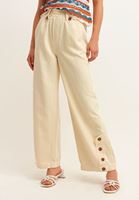 Bayan Bej Yüksek Bel Düğme Detaylı Bol Pantolon ( TENCEL™ )