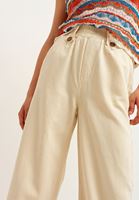 Bayan Bej Yüksek Bel Düğme Detaylı Bol Pantolon ( TENCEL™ )
