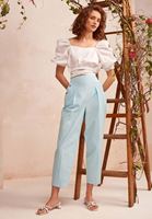 Bayan Mavi Cepli ve Pileli Bol Pantolon ( TENCEL™ ) 