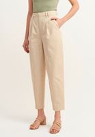 Bayan Bej Pileli Slouchy Pantolon ( TENCEL™ )