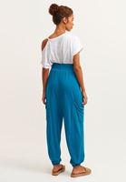 Bayan Mavi Esnek Dokulu Harem Jogger Pantolon ( TENCEL™ )