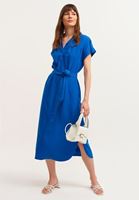 Bayan Mavi Nature Friendly Yırtmaçlı Gömlek Elbise ( TENCEL™ )