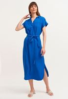 Bayan Mavi Nature Friendly Yırtmaçlı Gömlek Elbise ( TENCEL™ )