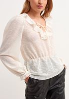 Bayan Krem Fırfırlı V-Neck Romantik Bluz