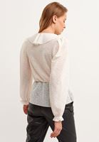 Bayan Krem Fırfırlı V-Neck Romantik Bluz