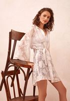 Bayan Krem Desenli ve Kuşaklı Kimono