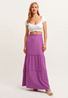 Bayan Pembe Fırfır Detaylı Uzun Etek