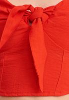 Bayan Kırmızı Yaka Detaylı Crop Bluz