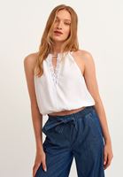 Bayan Beyaz Halter Yaka Crop Top