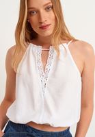 Bayan Beyaz Halter Yaka Crop Top