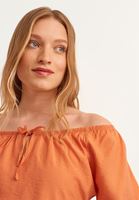 Bayan Turuncu Omzu Açık Crop Bluz