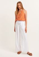 Bayan Beyaz Wide-Leg Bağcıklı Pantolon