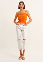 Bayan Turuncu Beli Gipeli Crop Top