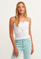 Bayan Beyaz Beli Gipeli Crop Top