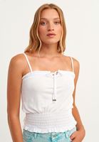 Bayan Beyaz Beli Gipeli Crop Top